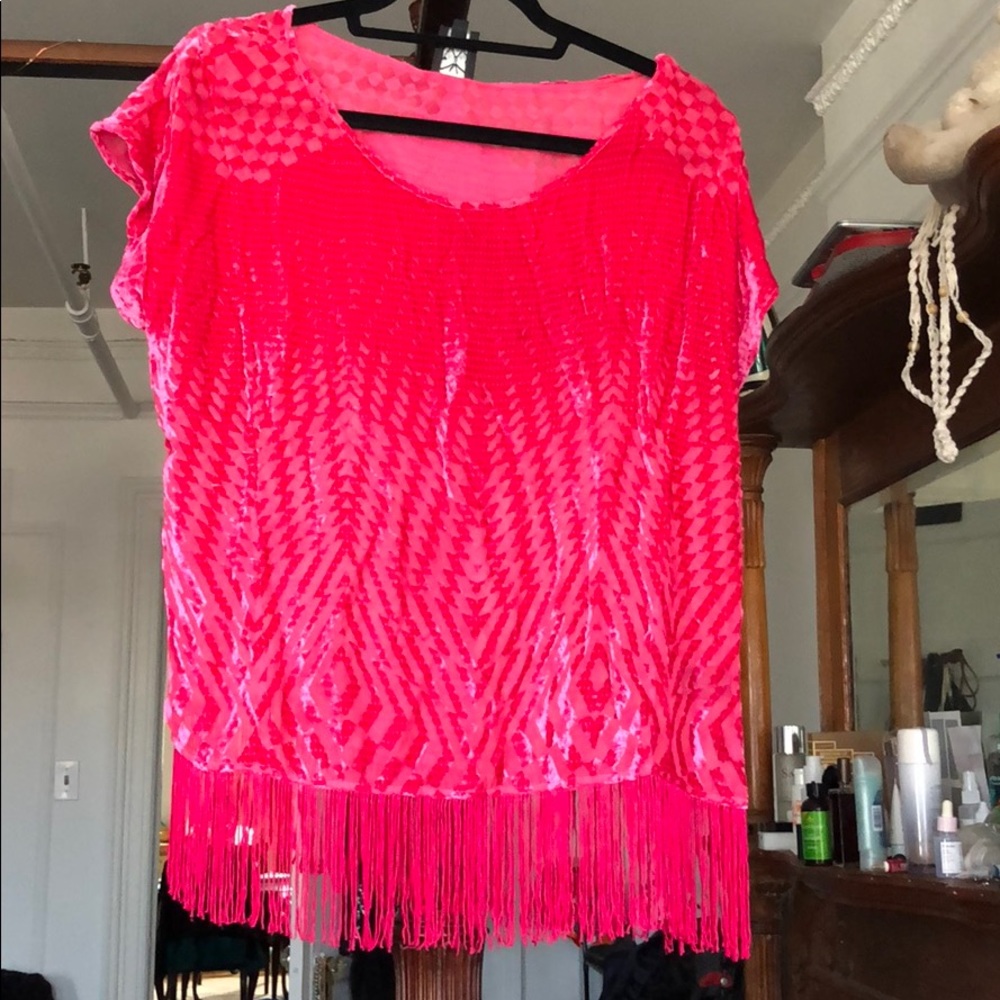 Ella Moss Velvet Geometric Shirt with Fringe